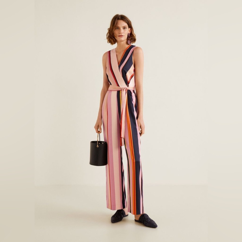 Mango pink stripes jumpsuit size XS